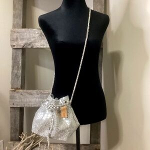 NWT Silver Sequin Crossbody/Shoulder Bucket Bag with Removable Chain